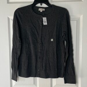 NWT LOFT Gray Button-Up Cardigan 100% Cotton